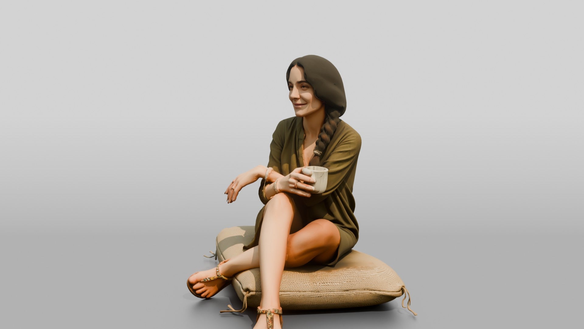Woman Sitting Cross-Legged in Olive