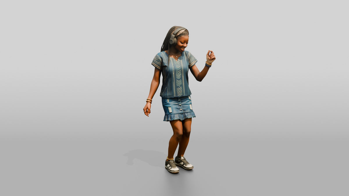 Teenage African Girl Dancing with Headphones - 3D character model, view 1