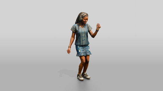 Teenage African Girl Dancing with Headphones - 3D character model, view 1