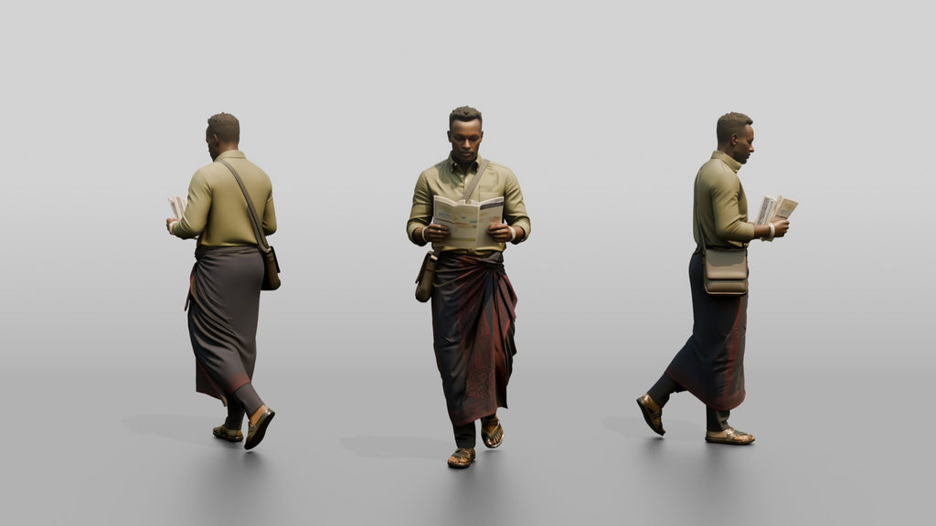 African Man Reading a Map in a Wrap Skirt