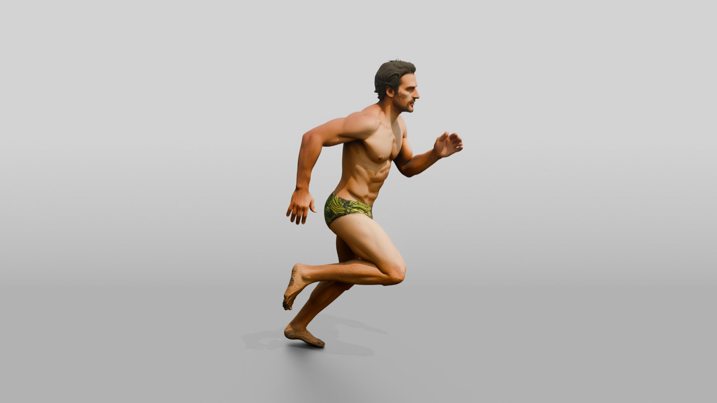 Mestizo Man Running Dynamically on the Beach