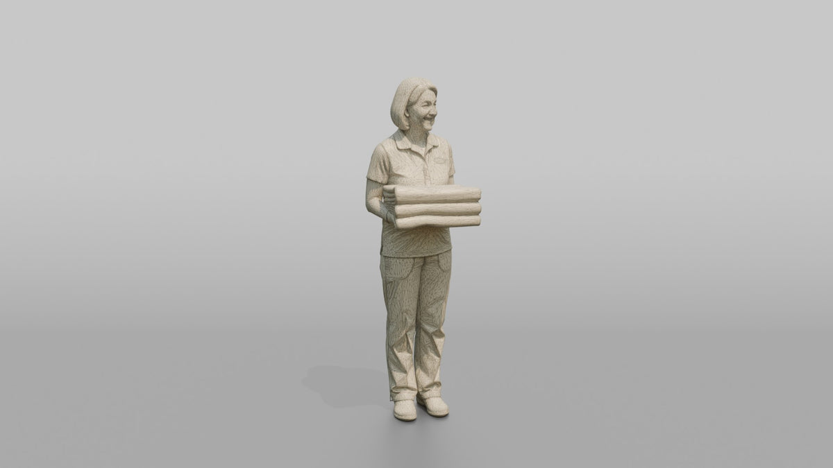 Massage Therapist Woman Holding A Neatly Folded Stack Of Towels - wireframe topology preview
