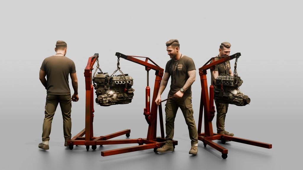 Mechanic Operating an Engine Crane