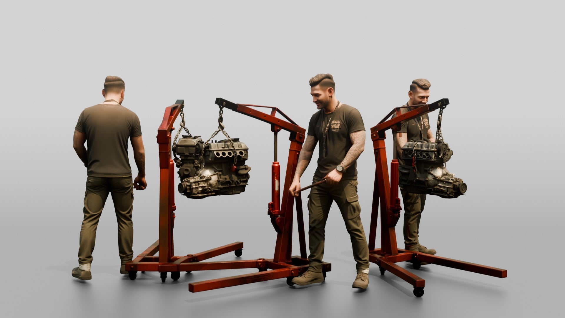 Mechanic Operating an Engine Crane