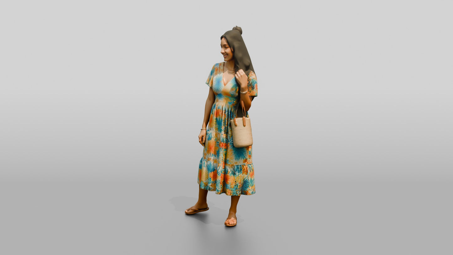 Latina Woman in Tropical Summer Dress