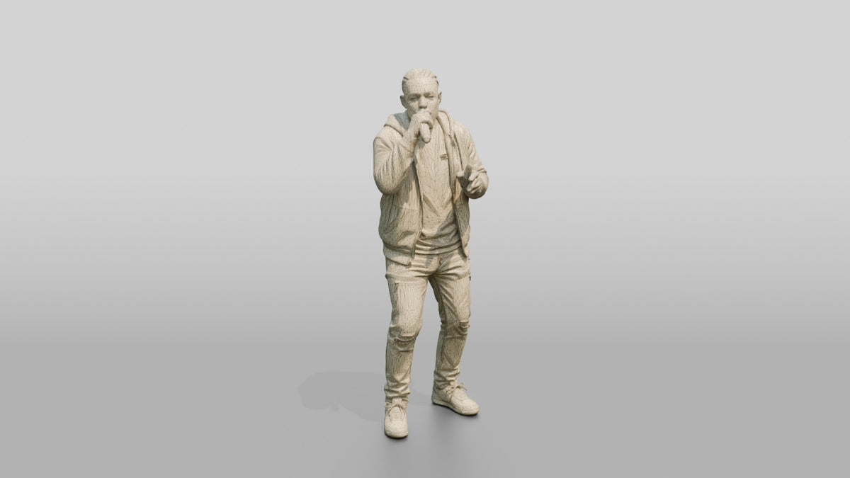 Hip-Hop Beatboxer with Microphone - wireframe topology preview