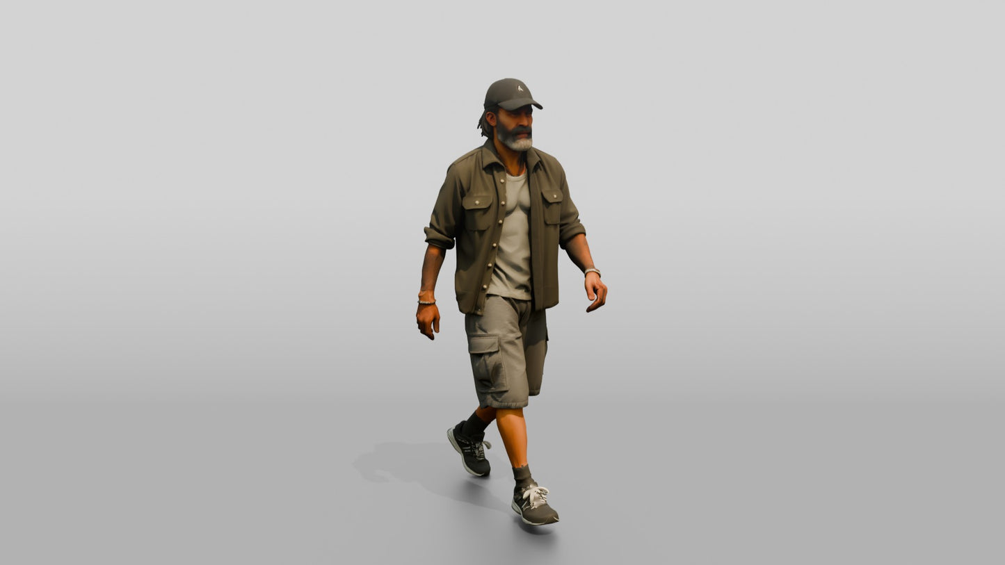 African-American Man Walking the Boardwalk in Casual Shirt