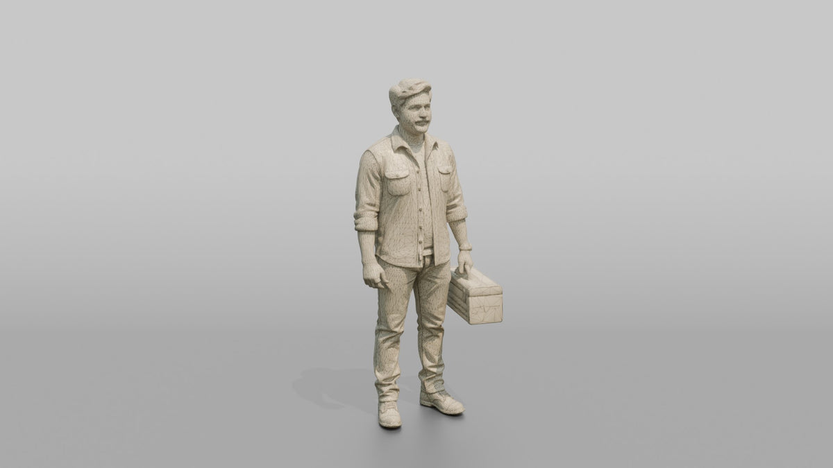 Father Carrying A Toolbox By Its Handle - wireframe topology preview