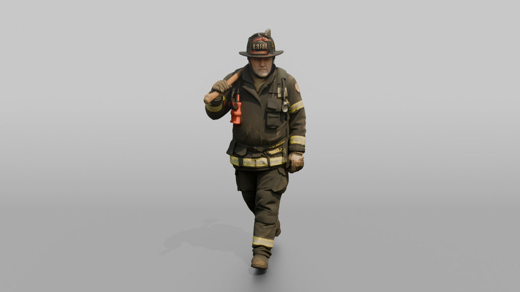 Firefighter Man Carrying a Flathead Axe Across His Shoulder