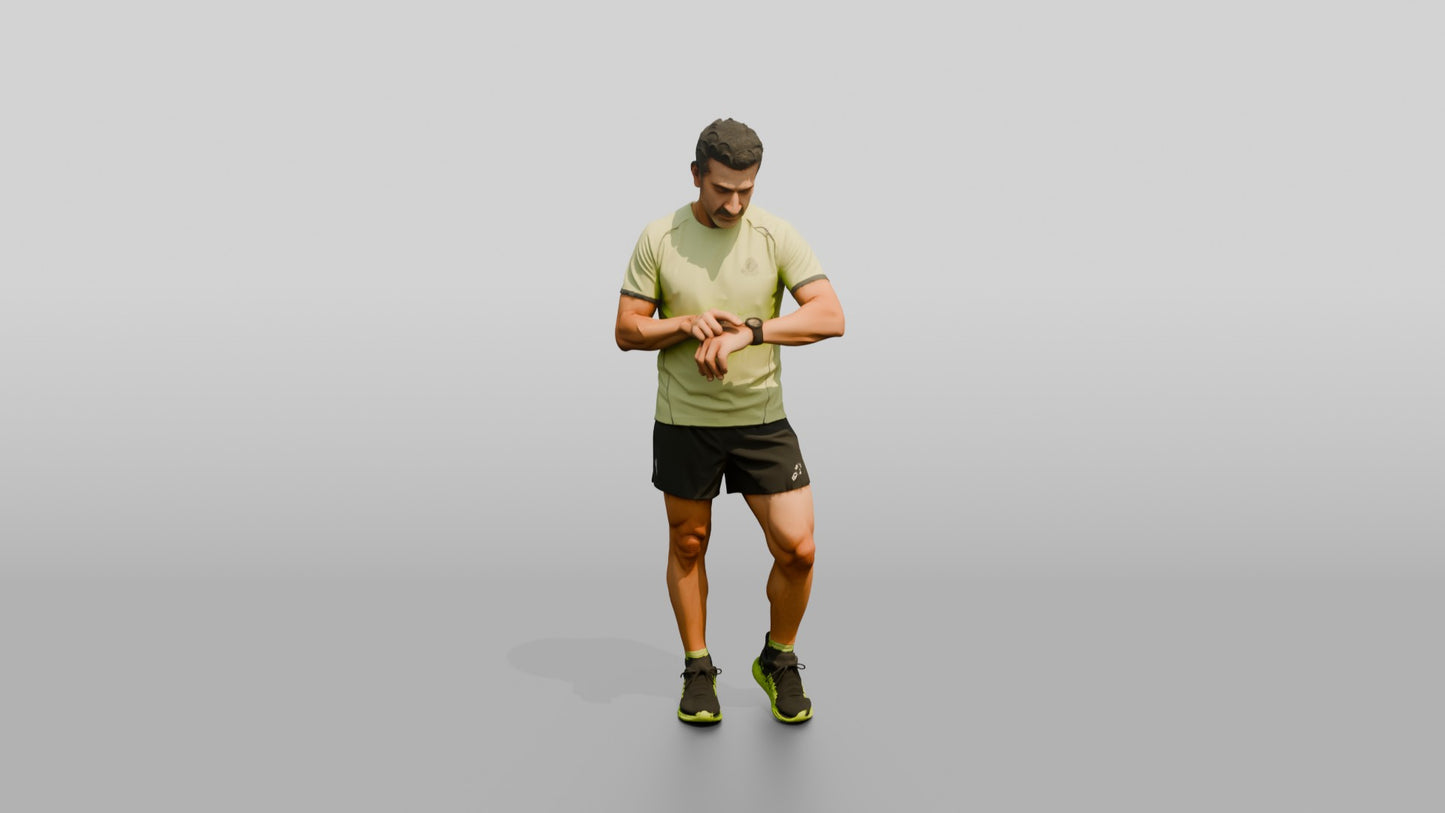 Middle-Aged Athletic Greek Man Checking His Fitness Tracker