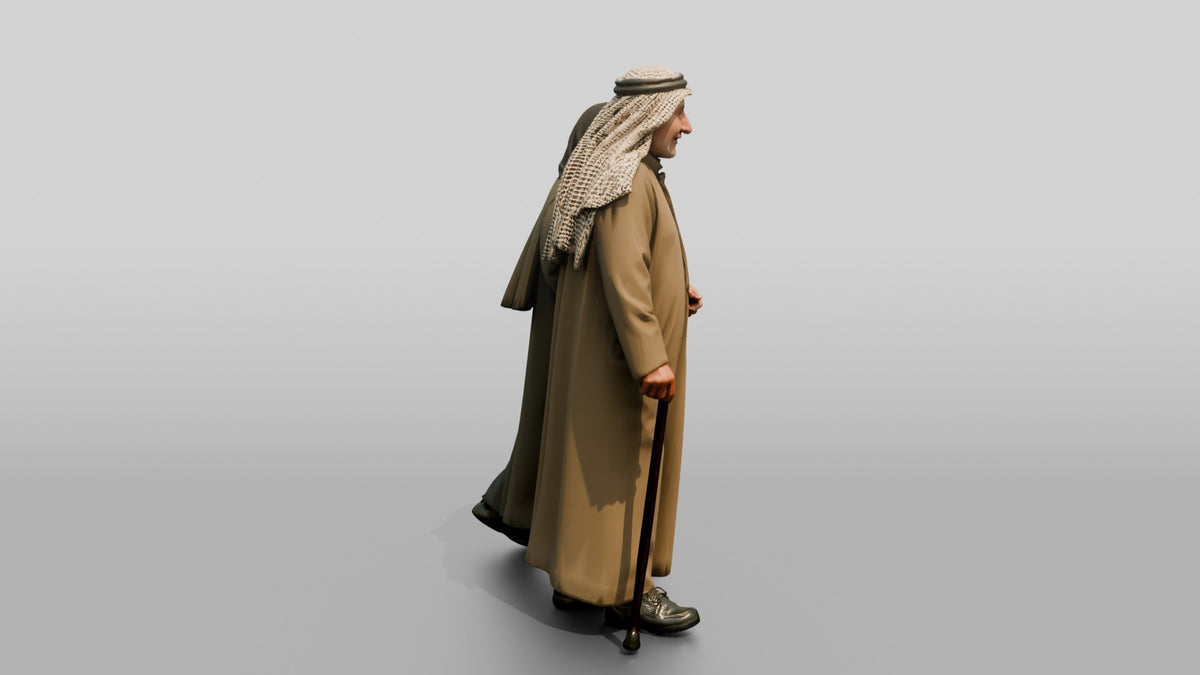 Middle Eastern Elderly Couple Walking - 3D character model, view 2