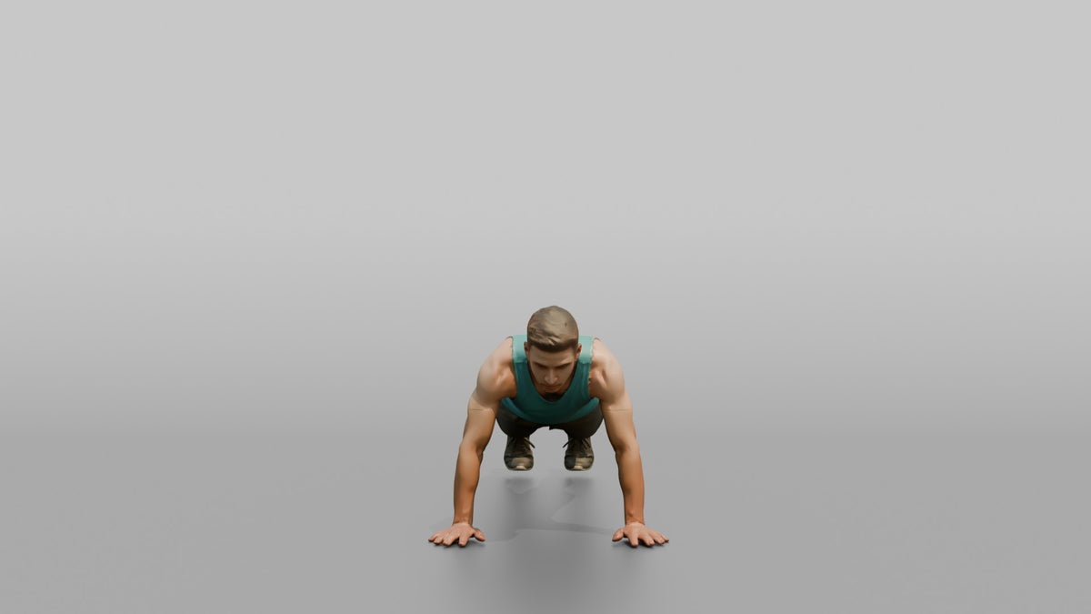 Bodyweight Athlete Man Mid-burpee, Hands On The Ground - 3D character model, view 5