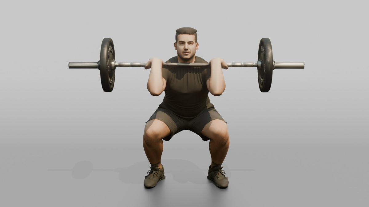 Weightlifter Man Holding A Barbell At Chest Height For A Front Squat - 3D character model, view 5