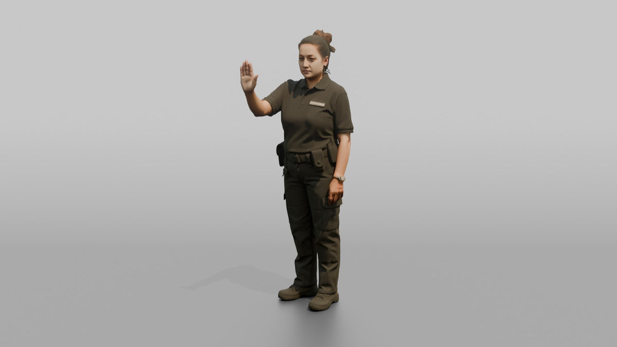 Door Staff Woman Holding A Hand Up In A Stop Gesture - 3D character model, view 4