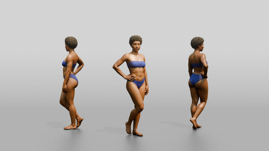 Black Woman in Blue Swimsuit with Hand on Hip - 3D character model