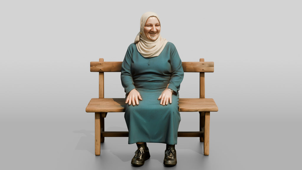 Stocky Elderly Egyptian Woman in Hijab and Kaftan