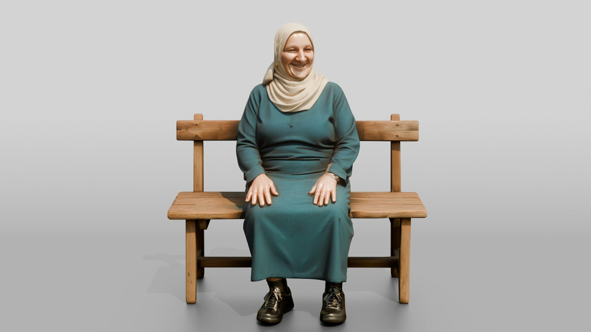Stocky Elderly Egyptian Woman in Hijab and Kaftan - 3D character model, view 5