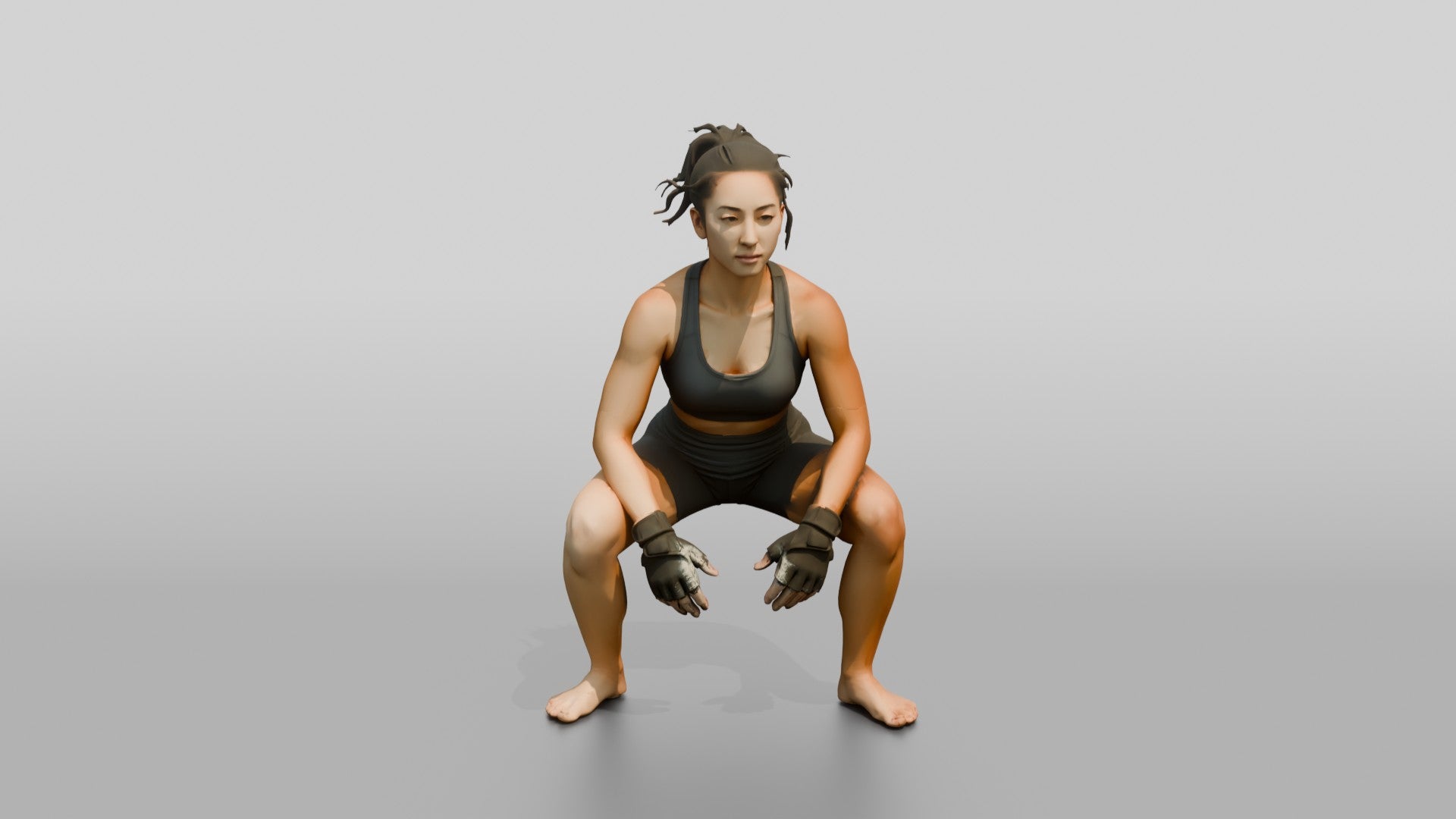 Woman Squatting with Fitness Gloves