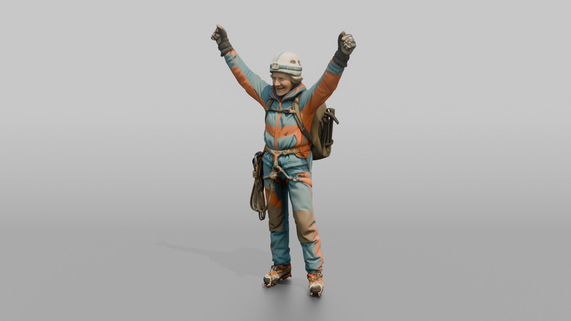 Mountaineer Raising Her Arms in Victory