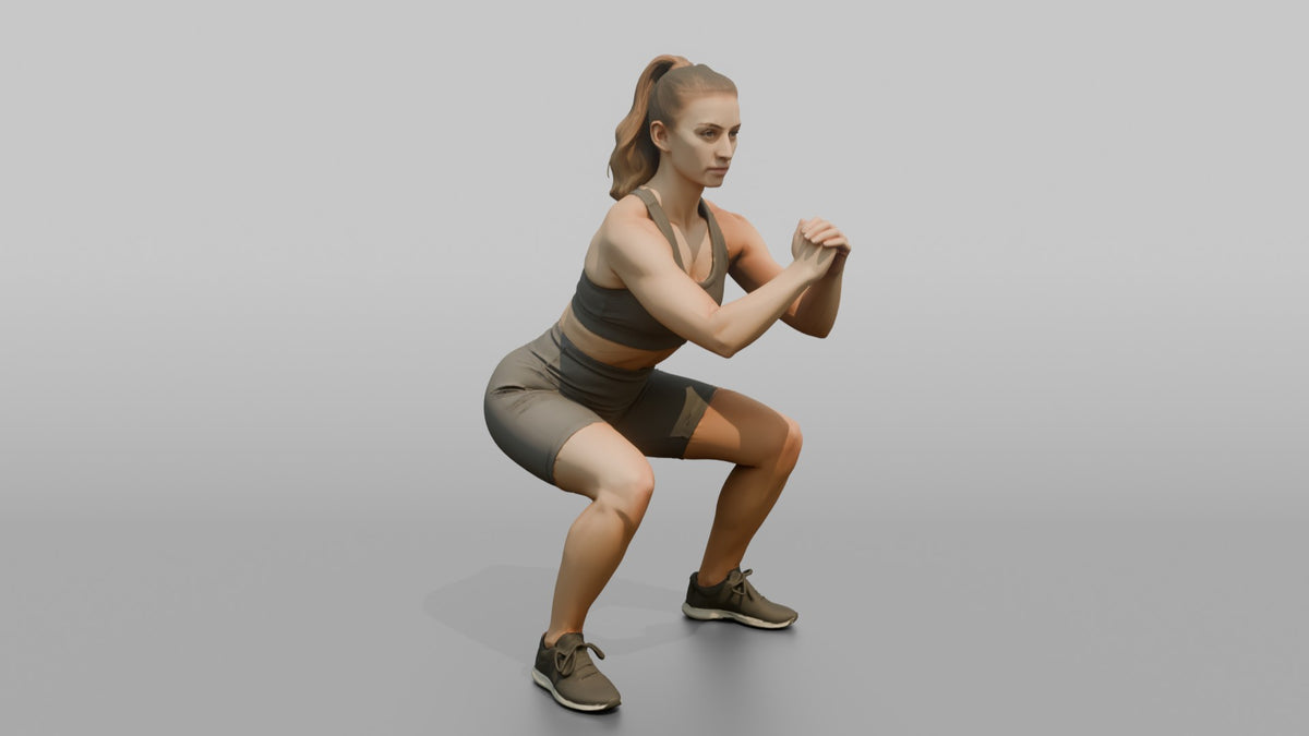 Fitness Influencer Woman Holding A Deep Squat Position - 3D character model