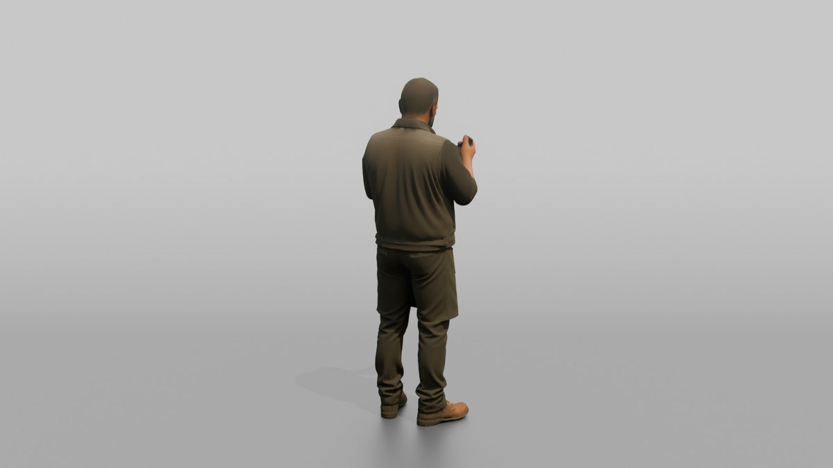 Bartender Man Holding A Bottle, Reading The Label - 3D character model, view 3