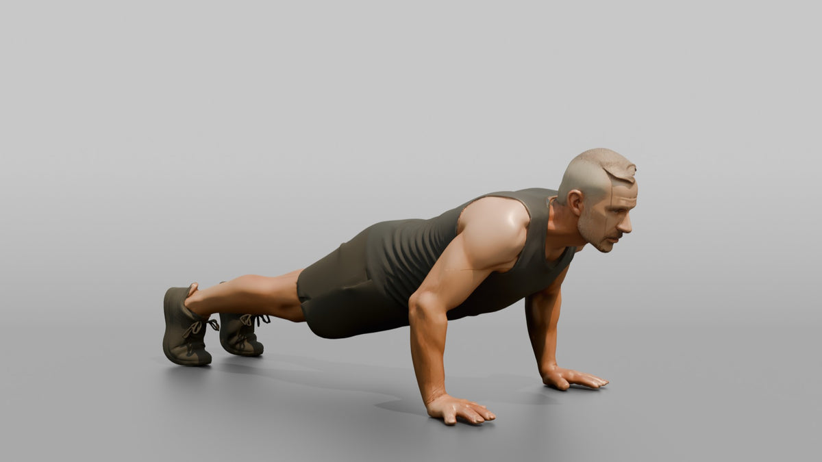 Bodyweight Athlete Man At The Bottom Of A Push-up - 3D character model