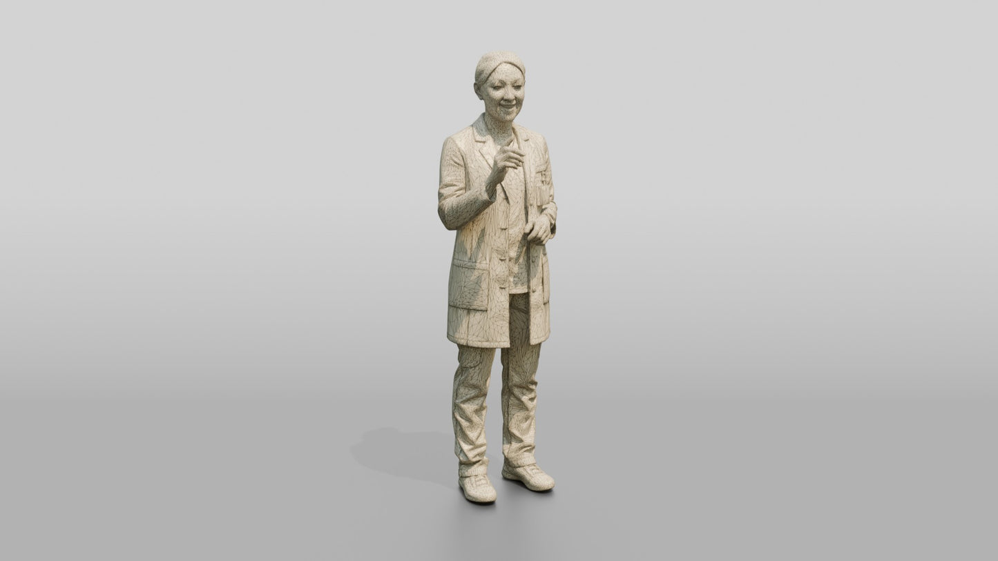 Young East Asian Woman Doctor with Hand Raised