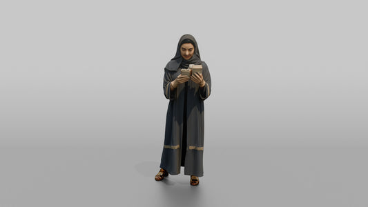 Vacationer Wearing Elegant Summer Abaya Modern Sandals - 3D character model, view 1