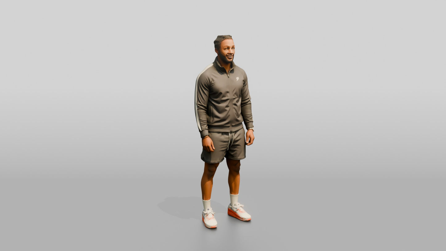 African-American Man in Track Jacket and Shorts