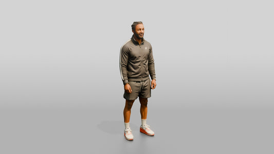 African-American Man in Track Jacket and Shorts - 3D character model, view 1