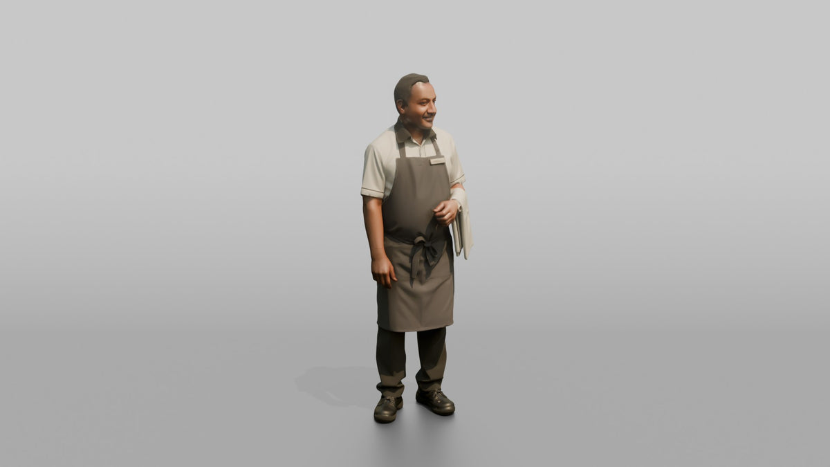 Server Man Holding A Folded White Napkin Over One Arm - 3D character model