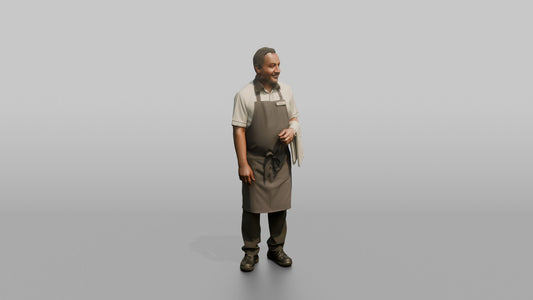 Server Man Holding A Folded White Napkin Over One Arm - 3D character model