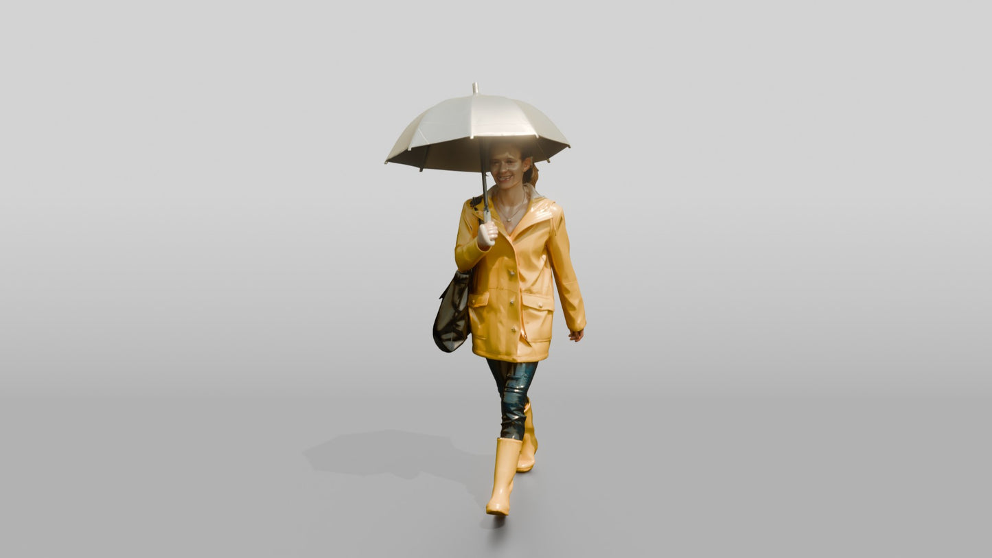 White Woman in Yellow Raincoat with Umbrella