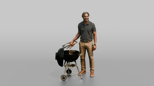 Father Holding Barbecue Tongs, Standing Beside A Grill - 3D character model