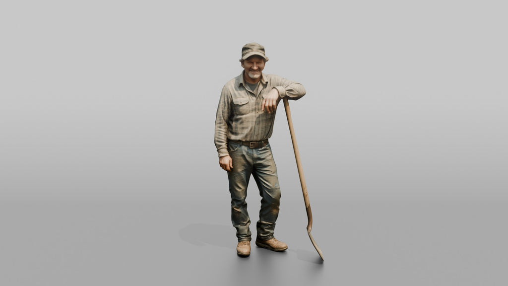 Farmer Leaning On Long Wooden Shovel