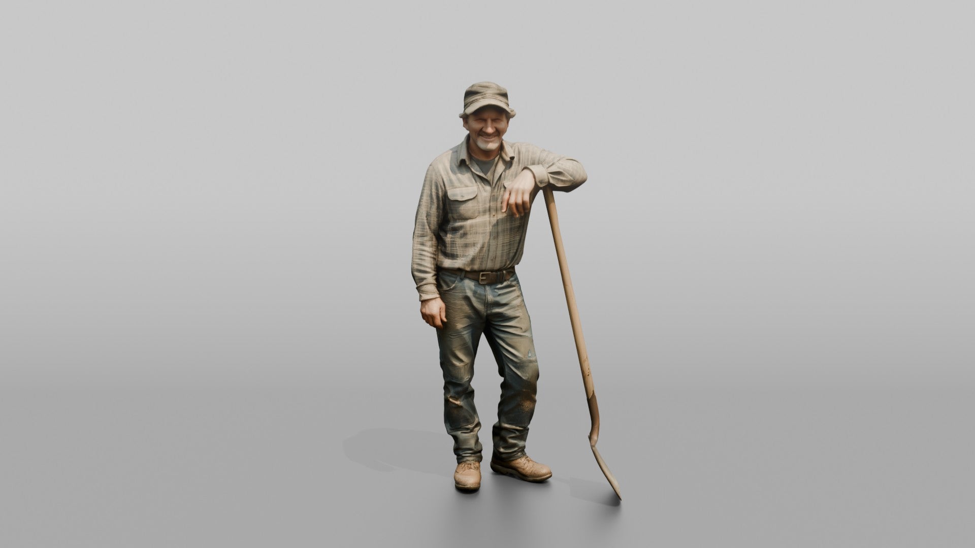 Farmer Leaning On Long Wooden Shovel