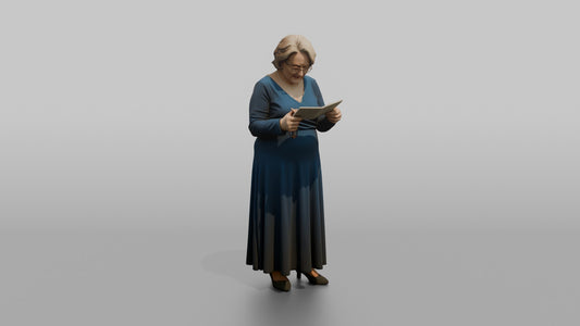 Wedding Guest Reading a Guestbook Card - 3D character model, view 1