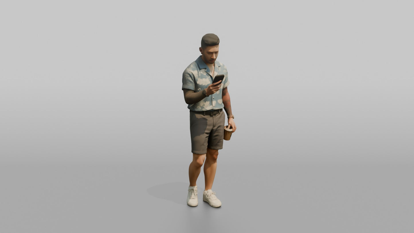 Vacationer Wearing Linen Hawaiian Shirt And Shorts
