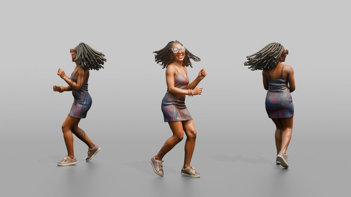 Patron Woman Wearing Statement Colorful Sunglasses, Dancing Under Lights - 3D character model, view 1