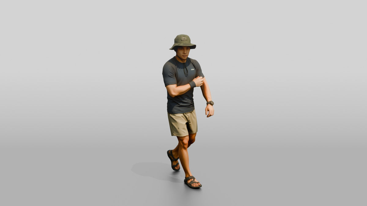Man Rolling Up Rashguard Sleeves - 3D character model, view 1