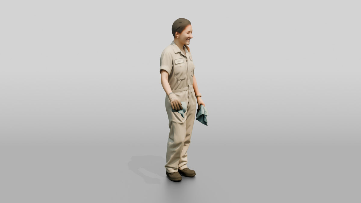 Mechanic Resting Hand on Engine Block - 3D character model, view 2