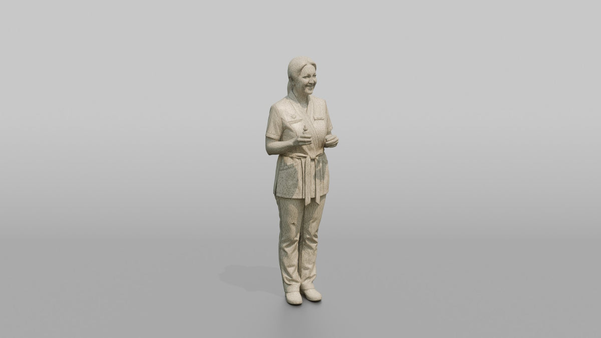 Esthetician Woman Holding A Cotton Pad And Small Bottle - wireframe topology preview