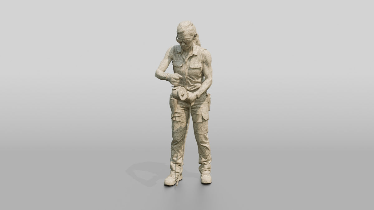 Mechanic Using an Angle Grinder - wireframe topology preview