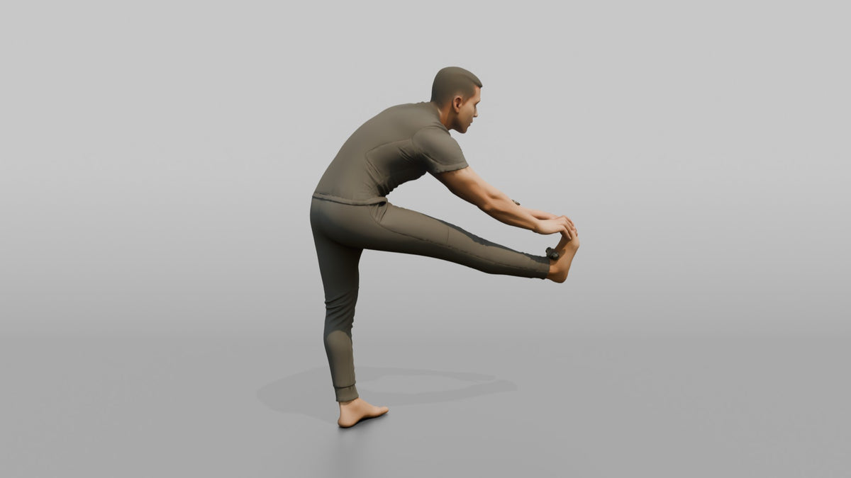 Fitness Influencer Man Holding A Standing Hamstring Stretch - 3D character model, view 3