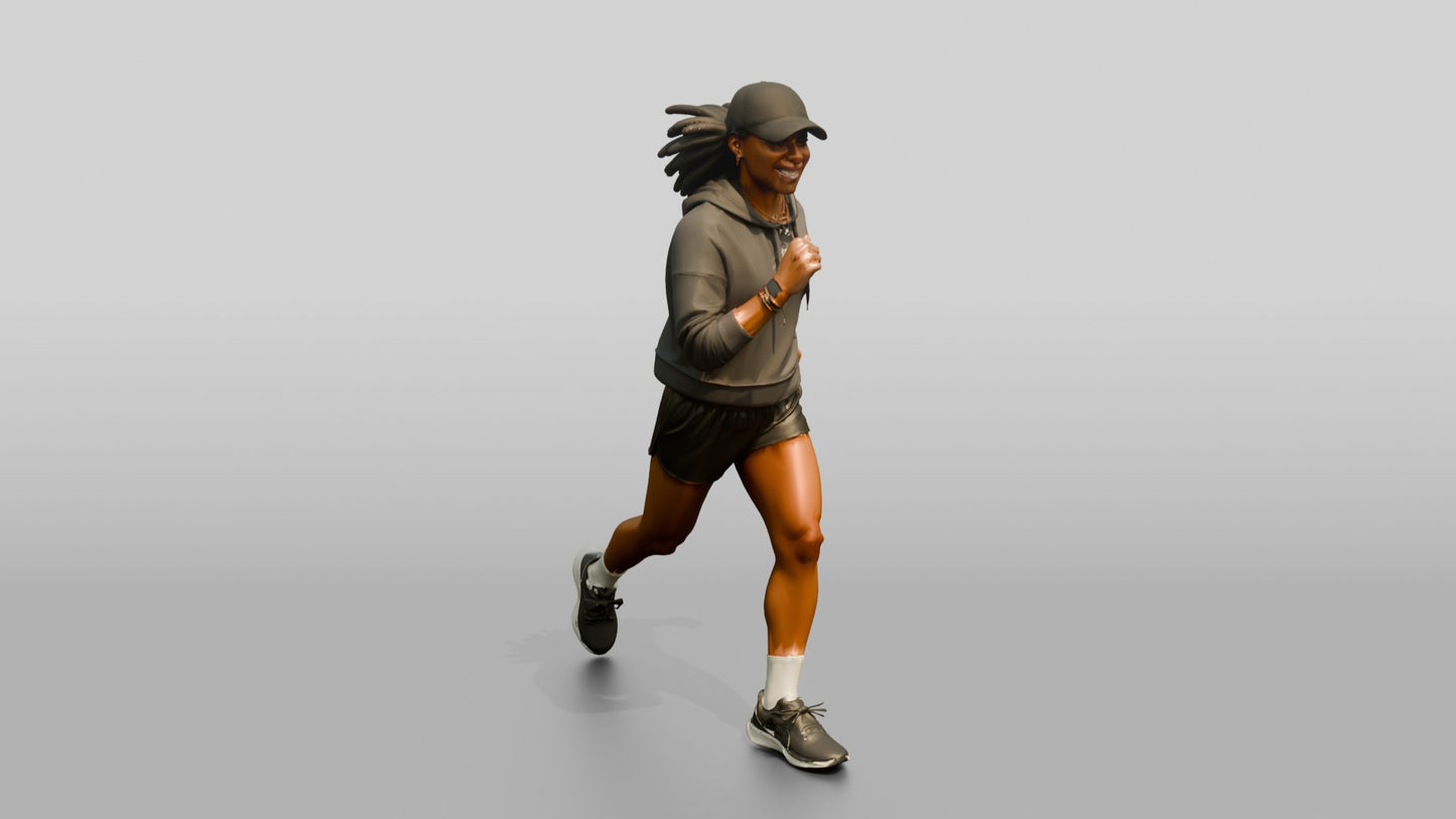 African-American Woman Stepping Dynamically on the Boardwalk