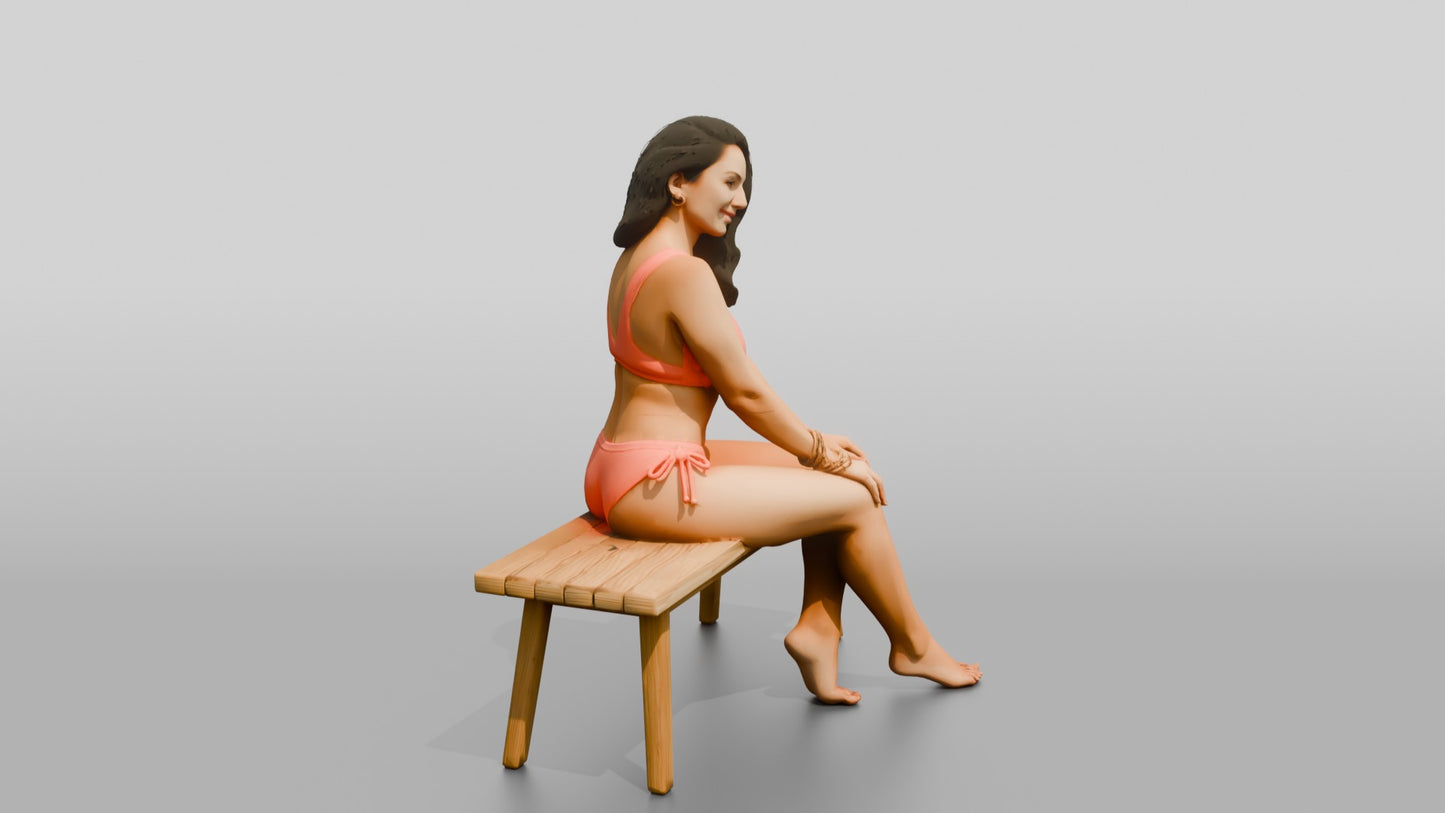 Latina Fitness Model in Coral High-Cut Swimsuit