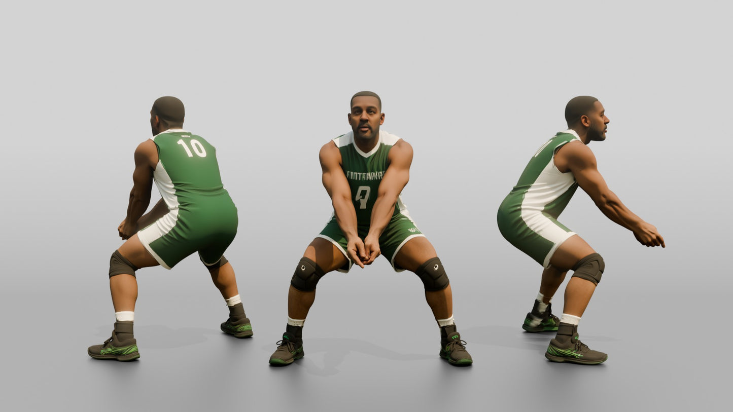 Black Male Volleyball Player in Green Team Uniform