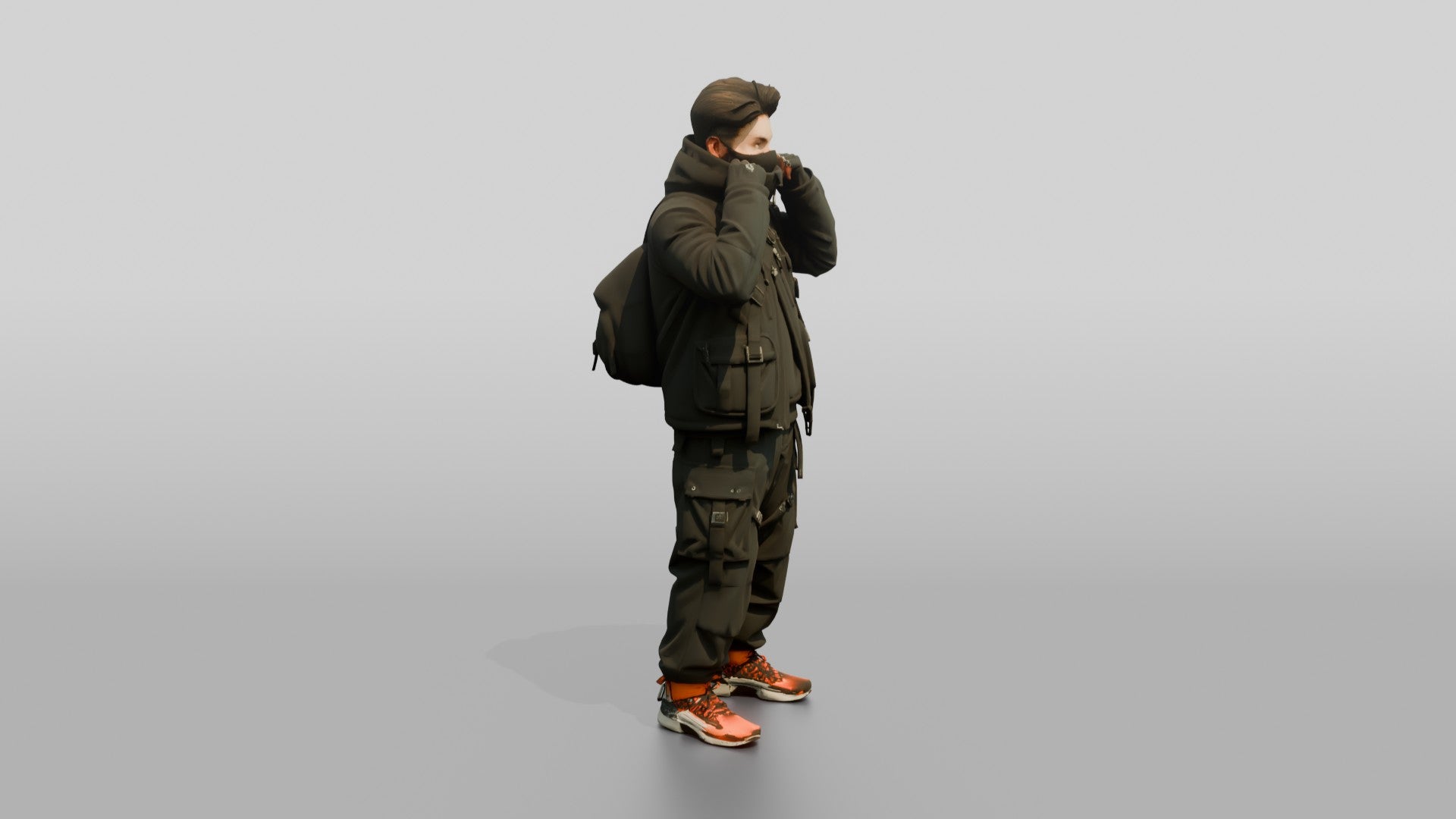Techwear Man Pulling Up His Collar