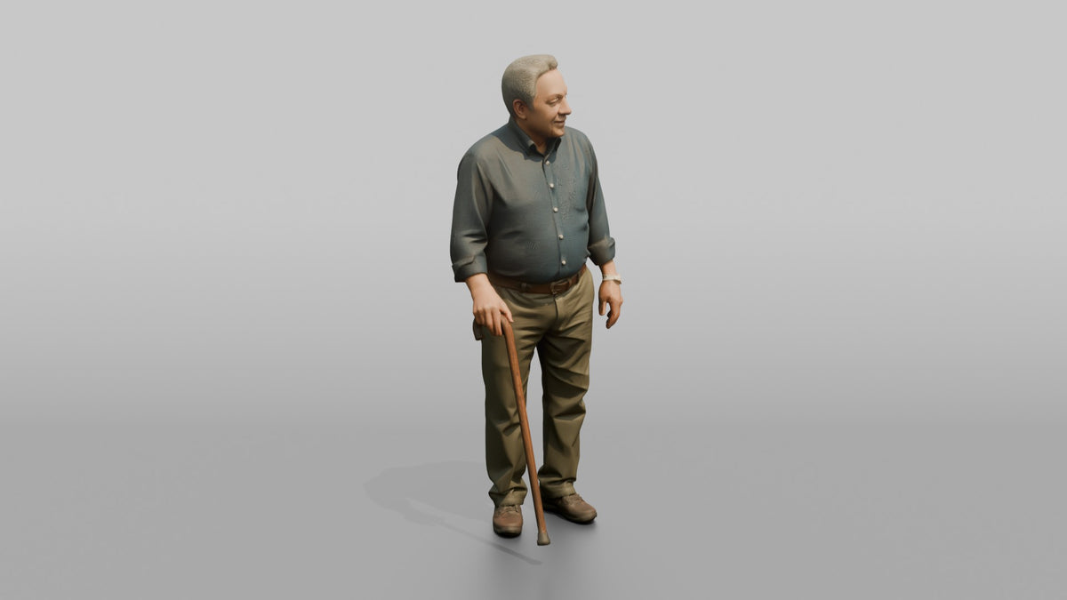 Man Customer Leaning On A Cane - 3D character model, view 2
