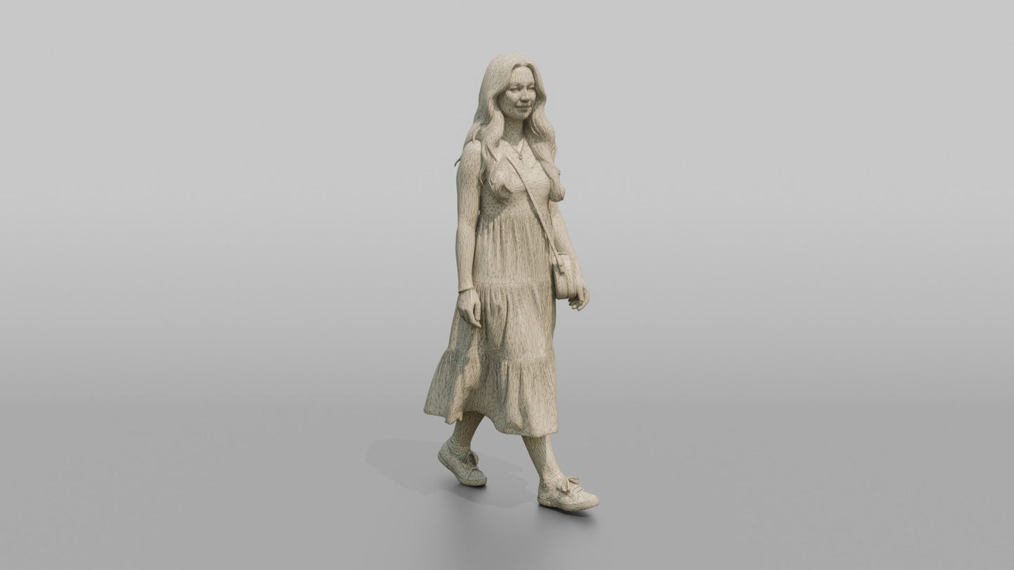 Scandinavian Girl Walking in a White Summer Dress